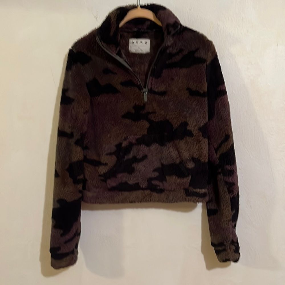 Aeropostale Fleece Quarter Zip Camouflage Funnel Neck Sweater? Jacket Size XS